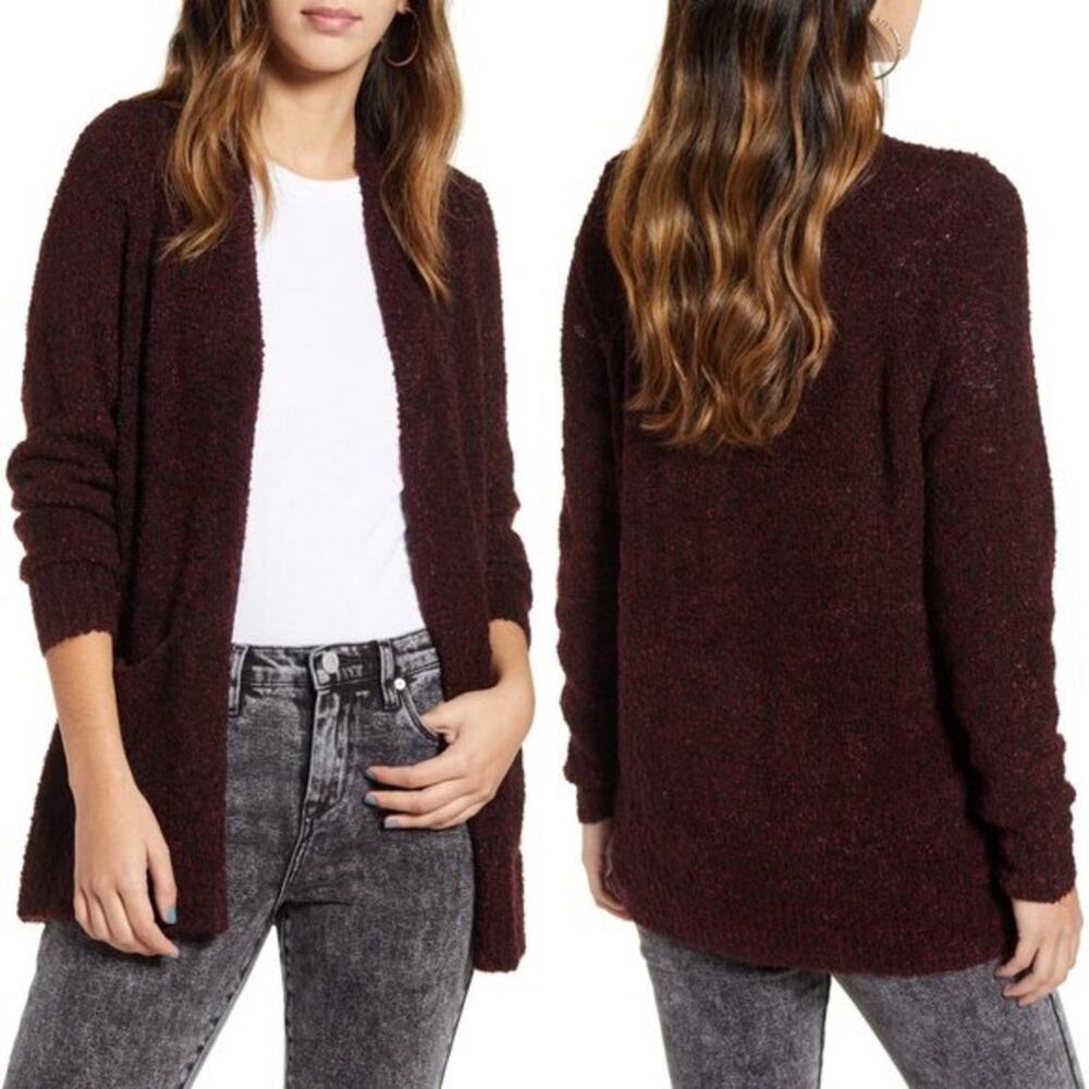 BP. NEW Burgundy Bouclé Open Front Cardigan Size Small